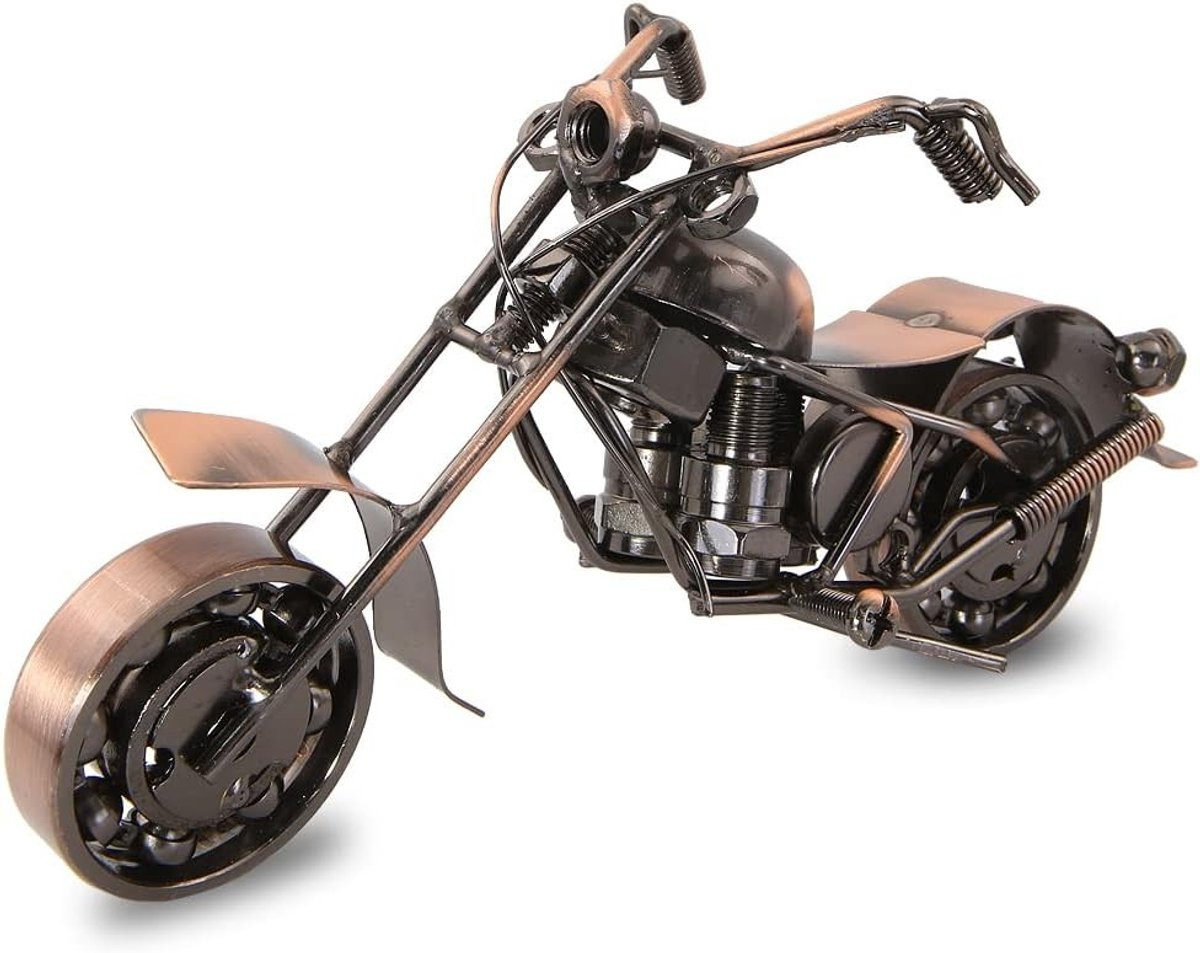 Retro Motorfiets Model - Handgemaakte Metalen Moto Kunstsculptuur voor op Tafel