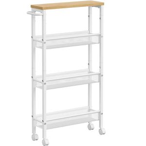 Vasagle Nischenregal LRC032W09, weiß, mit Rollen, 4 Ablagen, aus Metall, (B/H/T) 13 x 77 x 45,4cm