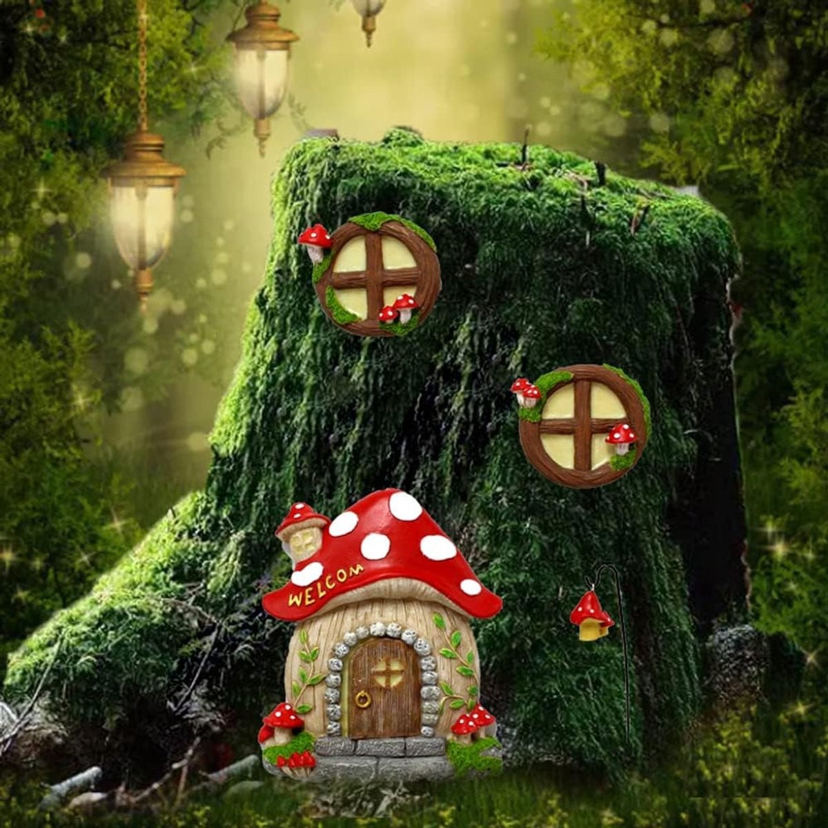 SnelShoppen Miniatuur Tuinbeeldjes voor Fairy Garden - Gnome Accessoires en Boom Gezicht Decoratie - Weerbestendig Kunststof - Multicolour en Zwart