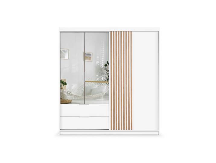 Masseno Drehtürenschrank AKALI 203/213/60cm 3-türig mit Spiegel Weiß