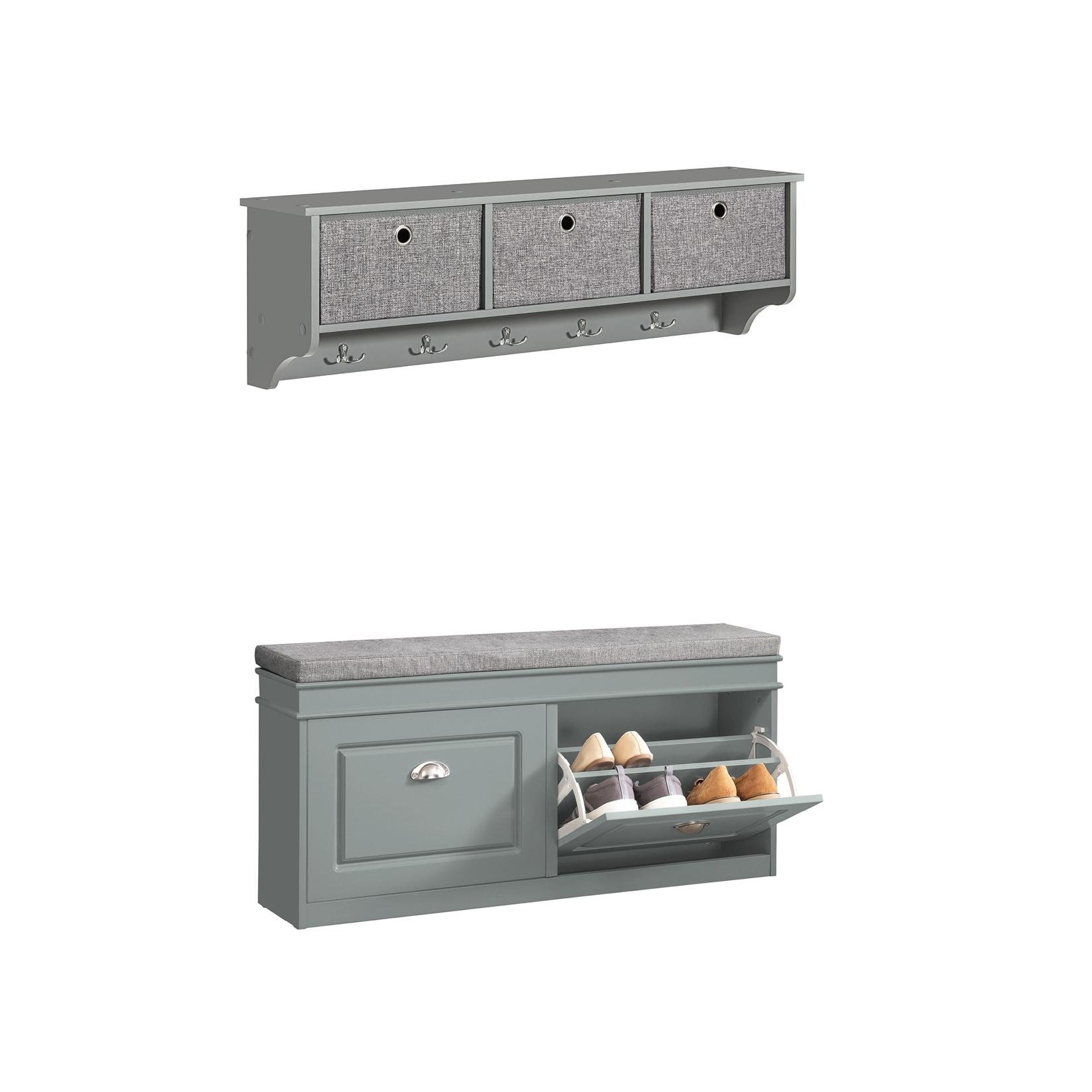 SoBuy Schuhbank mit 2 Türen Hellgrau 104x24x52cm Funktional