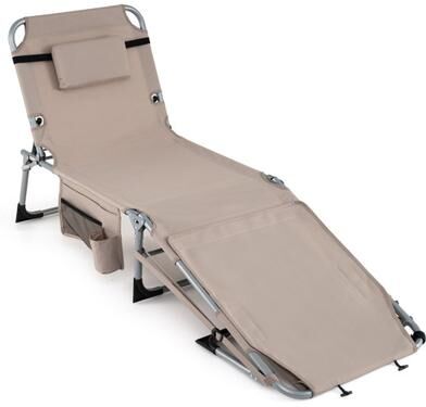 Costway Tanning Chair with Face Arm Holes Portable Sunbathing Chair-Beige