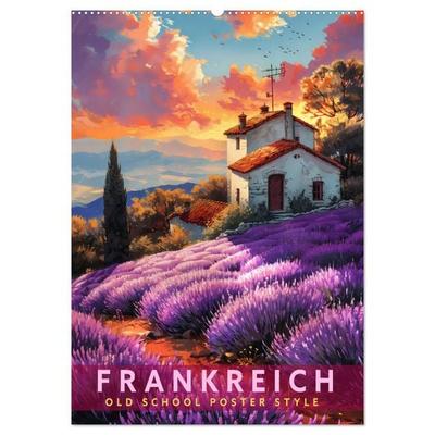 Frankreich - Old School Poster Style (Wandkalender 2026 DIN A2 hoch), CALVENDO Monatskalender
