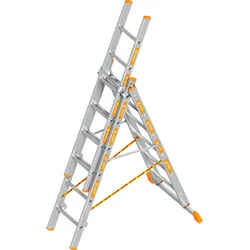 Layher Allzweckleiter TOPIC 6 Sprossen, Aluminiumleiter 3-teilig 3x6 Sprossen, auszi...