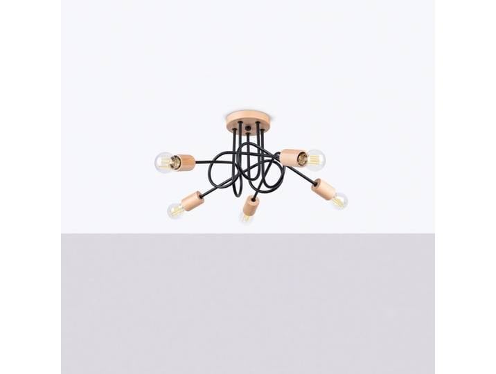 Suspension noire, blanche et en bois à 5 lumières, style moderne