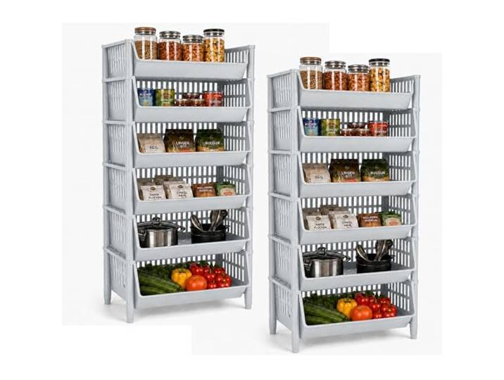 ARTECSIS® Korbregal Kunststoff mit 12 Körben stapelbar & modular grau Erweiterbares Stecksystem 110cm hoch - Kellerregal & Vorratsregal Lagerung - Steckregal & Lagerregal Speise & Abstellraum