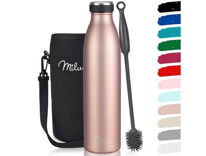 Milu Roestvrijstalen Drinkfles 350ml 500ml 750ml 1000ml Thermosfles Geïsoleerde Waterfles Lekvrije Geïsoleerde Fles Dubbelwandig Koolzuurhoudend - Incl. Reinigingsborstel (Roségoud, 1000ml)