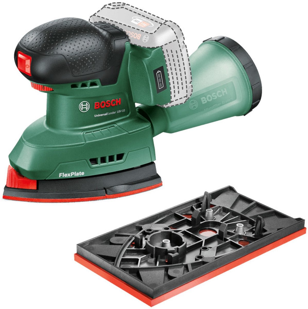 Bosch UniversalSander 18V-10 Accu multischuurmachine met rechthoekige schuurvoet en 2 schuurbladen