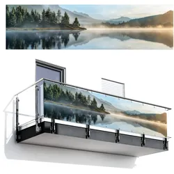 BALKON-SICHTSCHUTZ See - Nebel - Berge - Landschaft Windschutz 300x85 cm