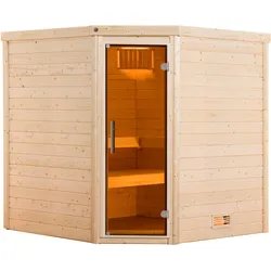 Weka Premium Massivholzsauna Turku 2 - 45mm Eckeinstieg-7,5 kW Saunaofen OS inkl. Steuerung-Exklusiv Ganzglastür