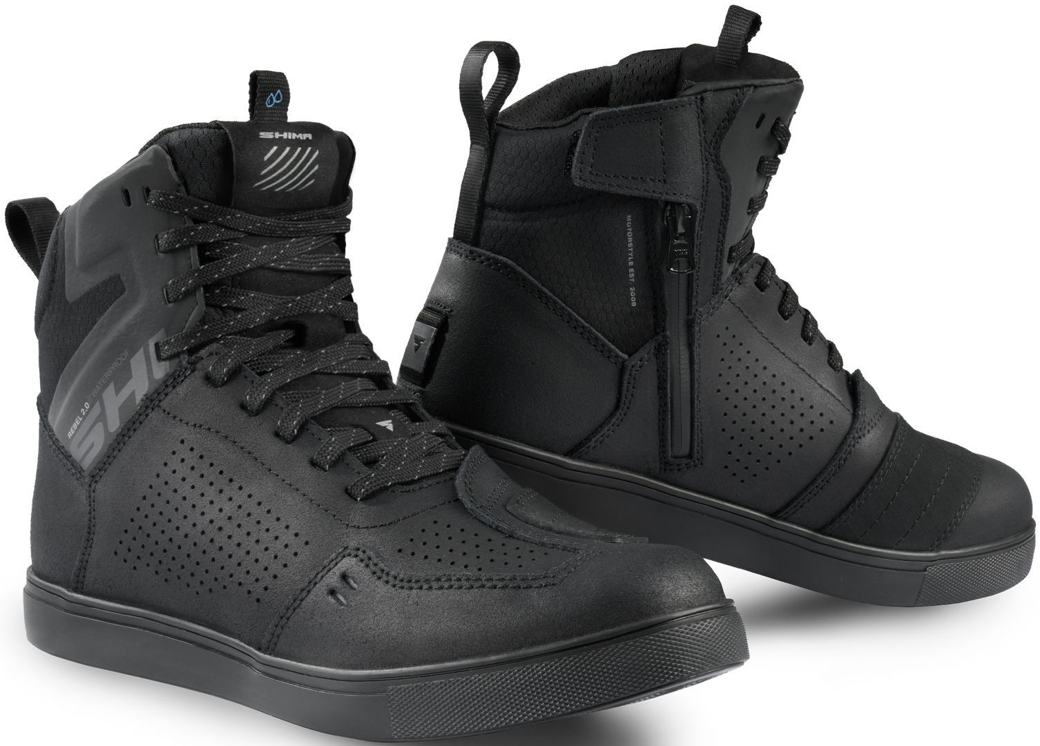 SHIMA Rebel 2.0 perforierte wasserdichte Motorradschuhe REBEL-2.0-WP-MEN-BLK-48