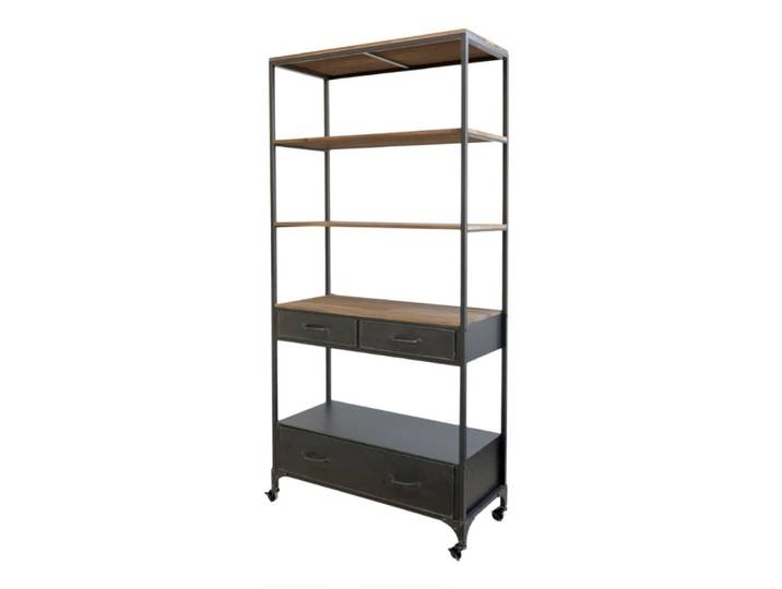 Bibliothèque étagère en bois marron et fer noir 91.5 x 42 x 200 cm
