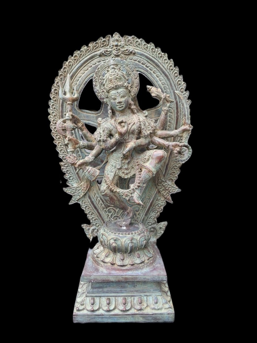 Bronskleurige Kali godin statue uit India, 48 cm hoog