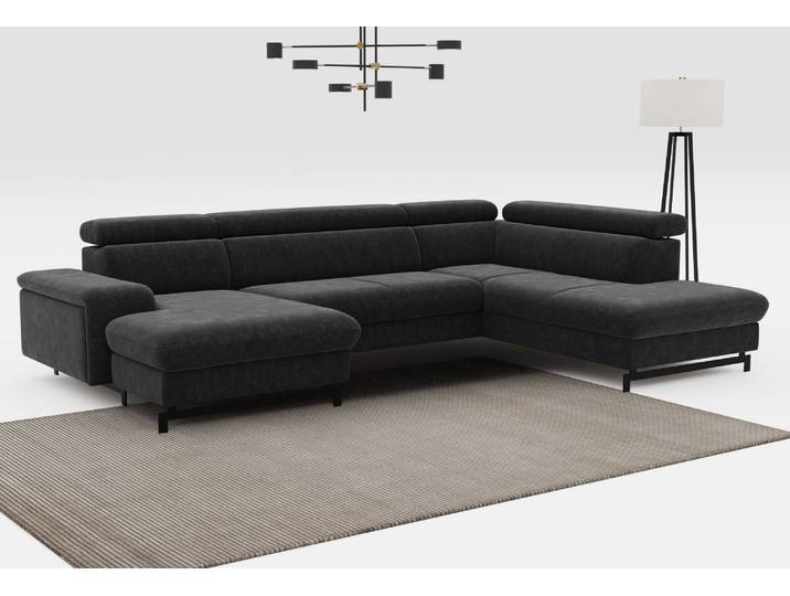 Wohnlandschaft COTTA Emma U-Form, B: 328 cm , schwarz, B:328cm H:97cm T:215cm, Sofas, Wohnlandschaft, mit Kopfteilverstellung, optional Schlaffunktion & Bettkasten