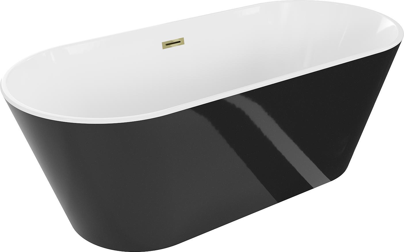 Mexen Flavia Freistehende Badewanne 170 x 75 cm, Weiß/Schwarz, Abfluss Gold - 54031708075-50