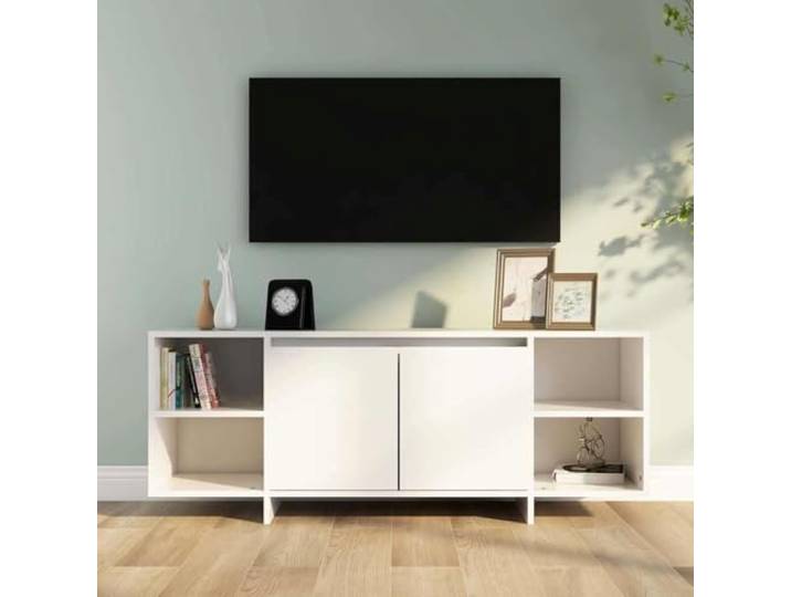 HEFZGDB TV-Schrank Weiß 130x35x50 cm Holzwerkstoff mit 2 Türen und 2 Einlegeböden für Wohnzimmer Lowboard Stauraum Medienregal Aufbewahrung