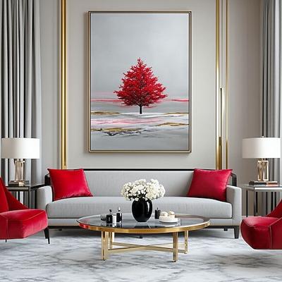 Abstraktes Leinwandbild mit rotem Baum, großes Wandbild für Zuhause oder Büro, handgefertigt auf Bestellung, Geschenk für Kunstliebhaber