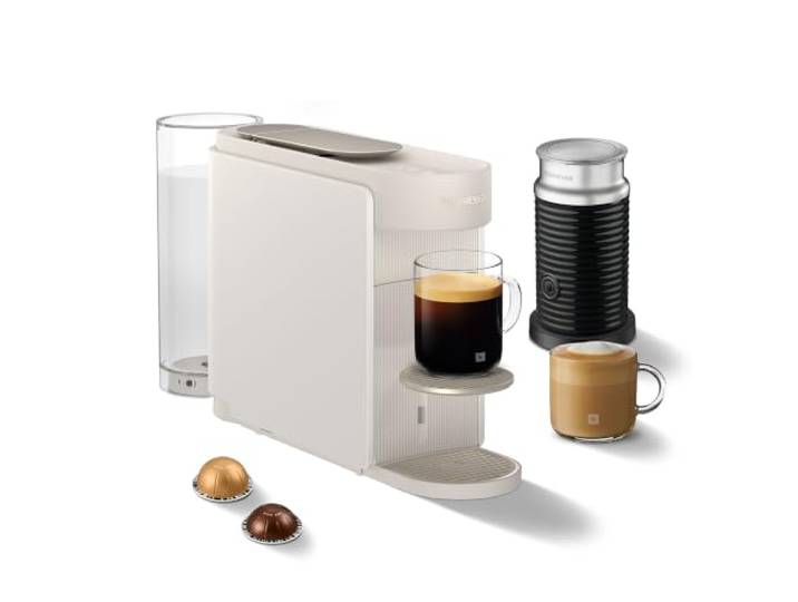 Nespresso DE'LONGHI Vertuo Up Weiß Kapselmaschine + Milchaufschäumer Für vielfältige Kaffee & Milchspezialitäten Kaffeemaschine ENV200.W inkl. Aeroccino3 Aufschäumer Bundle