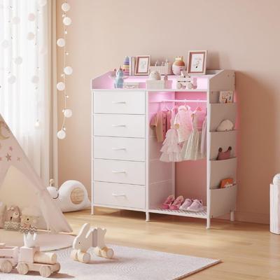 No Modern 5 Dresser with LED Hanging Rack