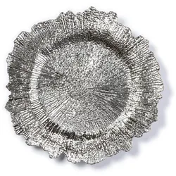 Dekoteller 33cm Kunststoff mit Rillen - Silber metallic