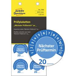 Avery-Zweckform 7906 Prüfplakette Nächster Prüftermin 20__ 20XX Blau (Ø) 30 mm 30 mm 80 St.