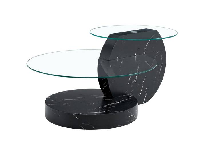 Okmyhome Couchtisch 69.8/49.8 cm schwarz aus MDF und Glas mit mehrstufiger Ablage, Transparent, Rund, 69.9x43.2x89.9 cm, Wohnzimmer, Wohnzimmertische, Couchtische