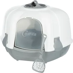 TRIXIE Ecktoilette Maro, mit Haube, 60 × 43 × 52 cm, hellgrau/granit