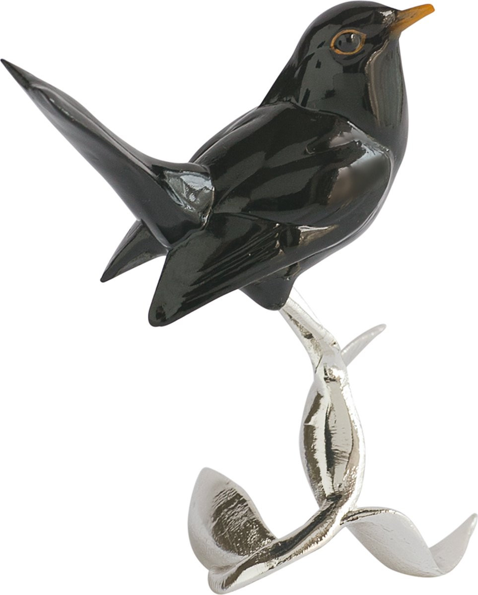 Arora Design MadDeco zwart verzilverd vogel beeldje met voetstuk voor op tafel