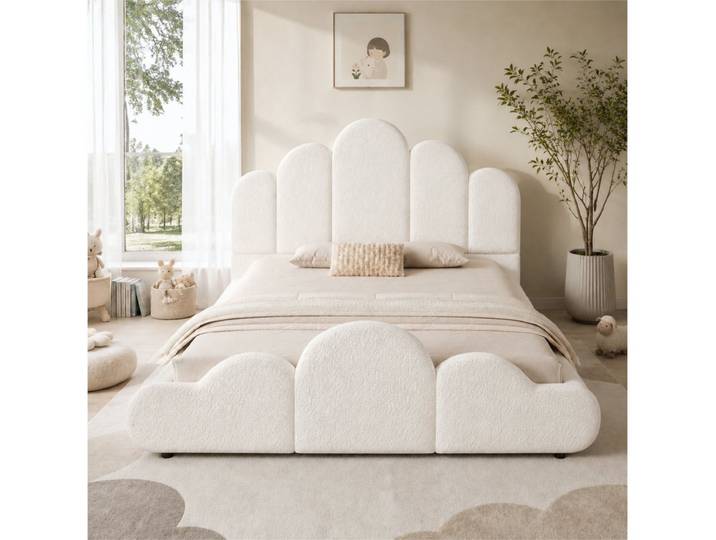 Celya Polsterbett Einzelbett, Kinderbett mit gepolstertes Kopfteil (ohne Matratze, Abgerundete Ecken Design)