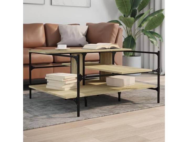 HEFZGDB Couchtisch Sonoma-Eiche 100x100x48,5 cm Holzwerkstoff mit Stahlbeinen und robuster Tischplatte für Stauraum und Wohnzimmer Eleganz