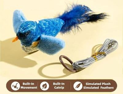 Uplift Essentials Realistic Chirping Bird Interactive Plush Cat Toy blue