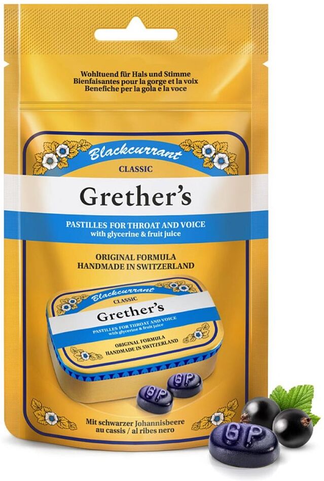 Grethers Blackcurrant Gold zuckerhaltig Pastillen Beutel Refill 110g