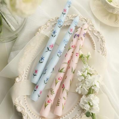 Uplift Essentials 2 Piece Hand Painted Rose Taper Candles white