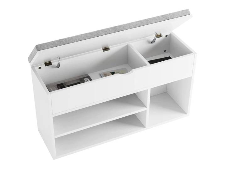 Banc à chaussures avec coussin rembourré, banc de rangement pour chaussures avec étagère à chaussures ouverte à 2 niveaux, banc à chaussures en bois pour entrée, étagère à chaussures à 2 niveaux
