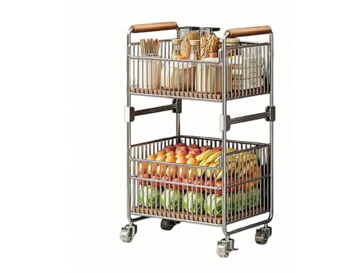 Xumh2024-3 Lagerung Rollbarer Küchenwagen, beweglicher Gemüse- und Obstkorb, Aufbewahrungsregal, Organizer
