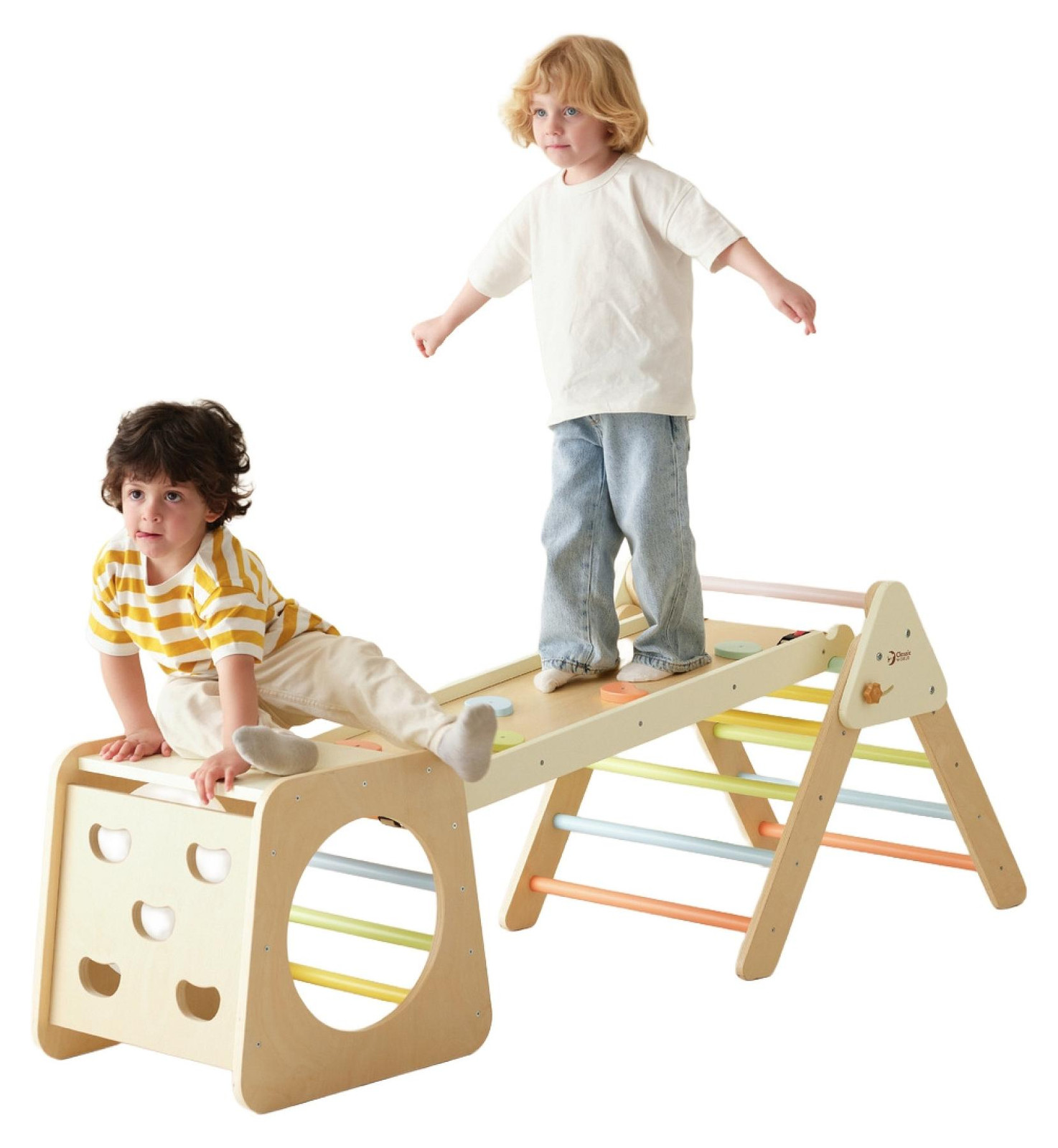 Classic World Houten Montessori Driehoek 5-in-1 Klimtoestel voor Kinderen