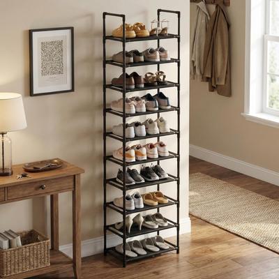 Garvee 10 Tier Shoe Rack Organizer, Tall Metal Shoe Storage with Fabric Shelves, Space Saving Corner Rack for Closet Entryway