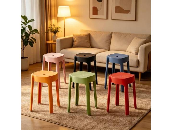 Lot de 6 Tabourets Empilables Multicolores Plastiques Portables 30x30x46cm