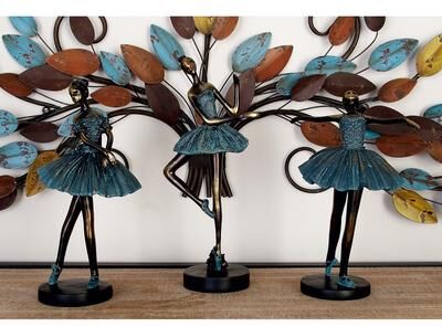 ARCILLA ELEMENTAL "Teal Polystone Dancer Decorative Sculpture (Set of 3) - 3 Set 13"" 12"" 11""H"