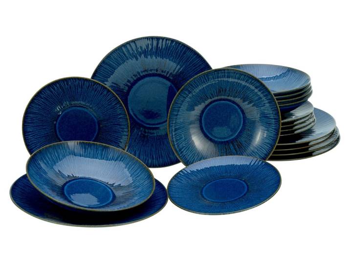 creaTable Tellerset 18-tlg SEA BREEZE, blau, Steinzeug