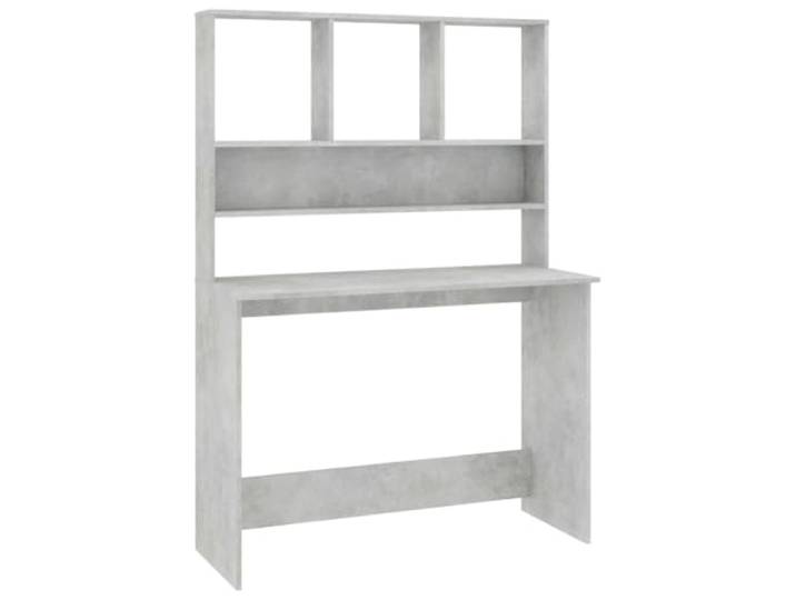 Schreibtisch mit Ablagen, Grau, Beton, 110 x 45 x 157 cm, Holz Platzsparendes vertikales Design, oberer Schrank, unterteilte Ablagen für Dokumente, Betongrau, mehrschichtiges Holz
