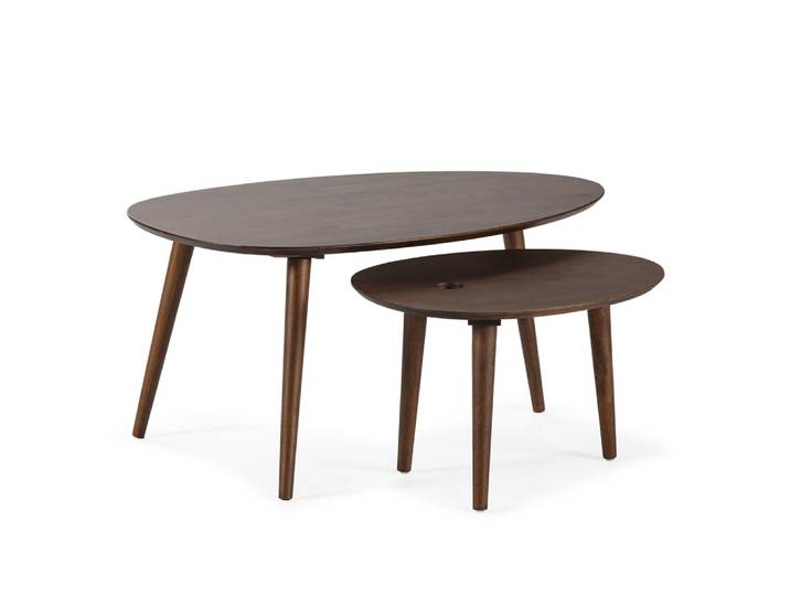 Set de 2 tables basses, coloris noyer, bois massif