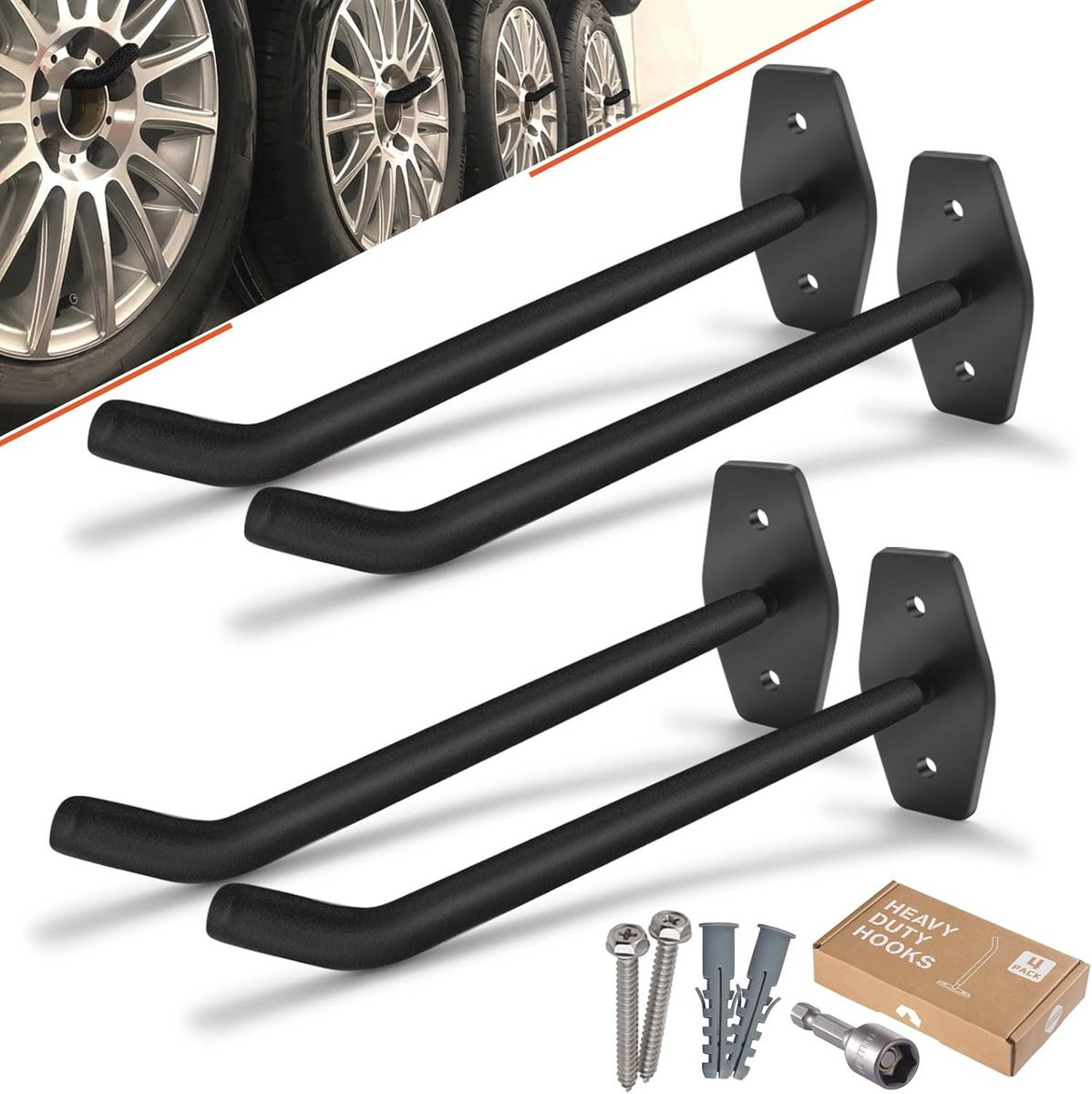 Bandenrek Wandmontage voor Garage met 25 cm Grote Haken voor Zware Opslag