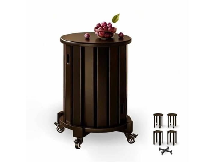 Kleiner Tisch mit Rollen, Rundes Design, 4 Stühle oder Beistelltische Moderner runder Beistelltisch mit Rollen für Sofa und Bett, zerlegbar in vier Stühle oder vier Beistelltische