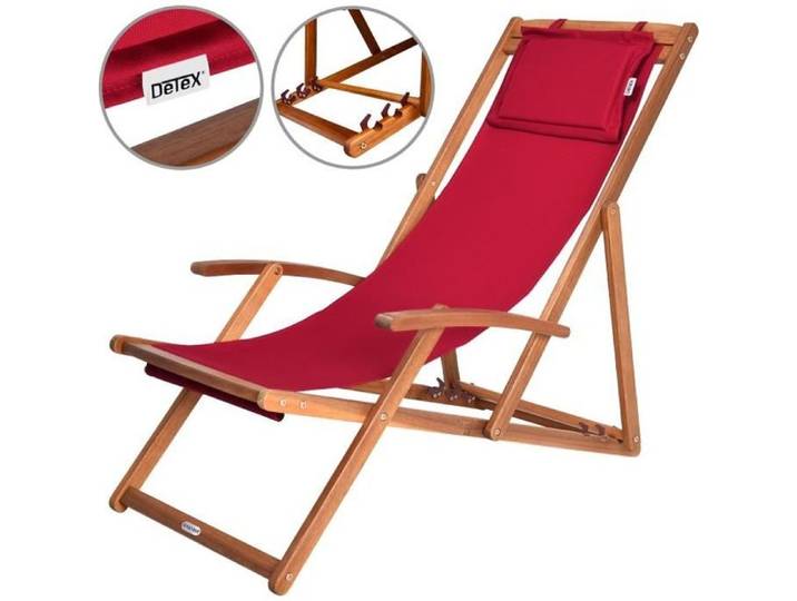 CASARIA® Chaise longue pliante en bois bordeaux Chaise de plage 3 positions Chilienne transat jardin exterieur