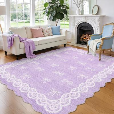 Garvee Scalloped Bow Washable Area Rugs for Living Room