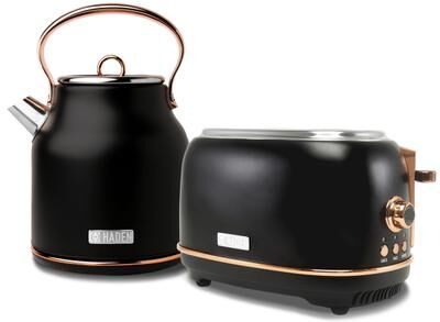 Haden Heritage Electric Water Kettle & 2 Slice Wide Slot Toaster, Black & Copper - 2.8