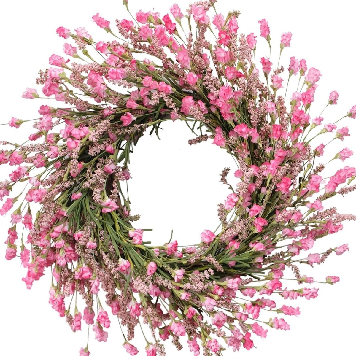 Handgemaakte decoratieve bloemenkrans voor lente en zomer - Roze - 50 cm