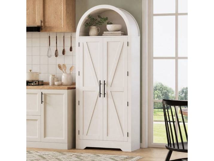 Vitrine buffet haut 70x35x170 cm armoire de rangement blanche en MDF avec 2 portes étagères réglables JOINERY