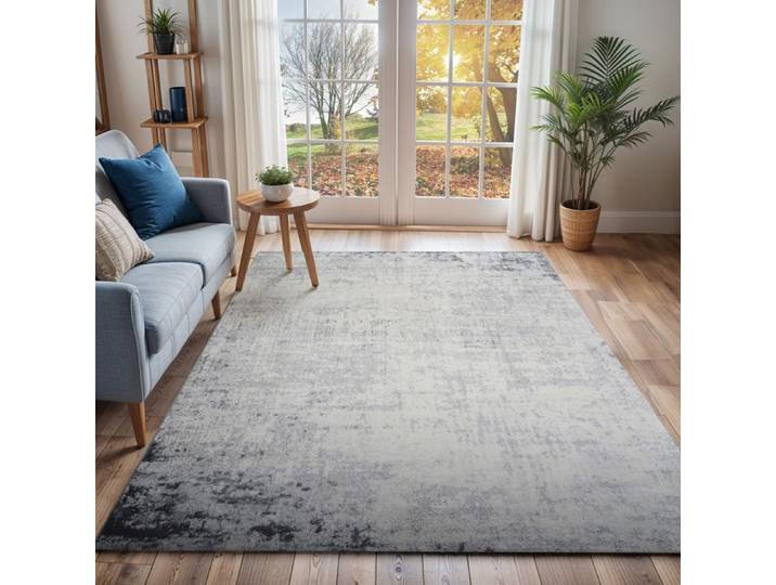 LIVABLISS Tapis de Salon à Poils Courts Doux Abstrait Moderne ALIX 120x170cm Blanc/Gris